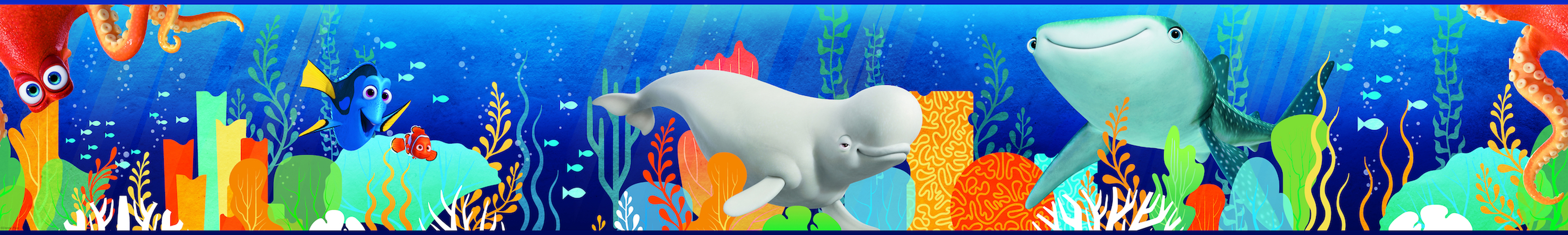 9-inch Blue Green Yellow White Sea World Prepasted Wallpaper Border - Picture 3 of 5